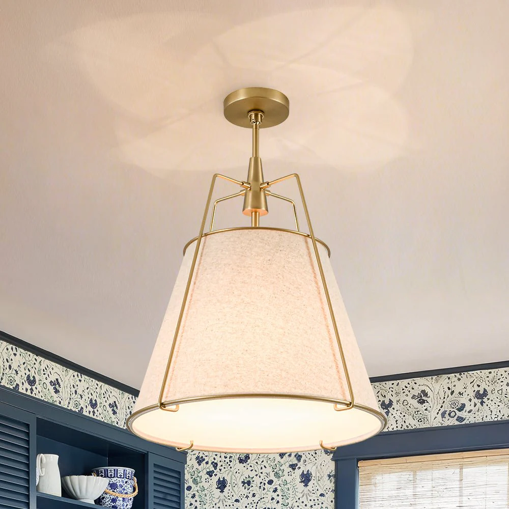 Modern Linen Conical Drum Cage Pendant Light - Image 3
