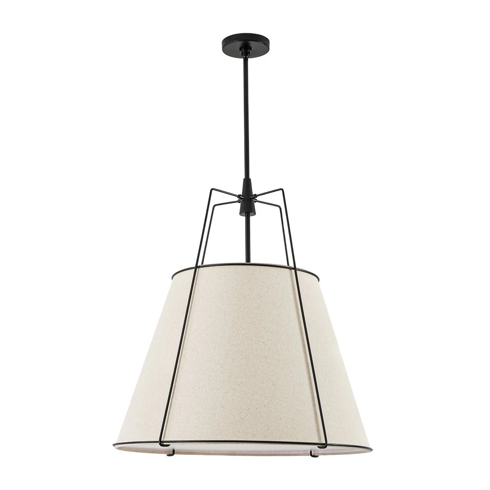 Modern Linen Conical Drum Cage Pendant Light - Image 31