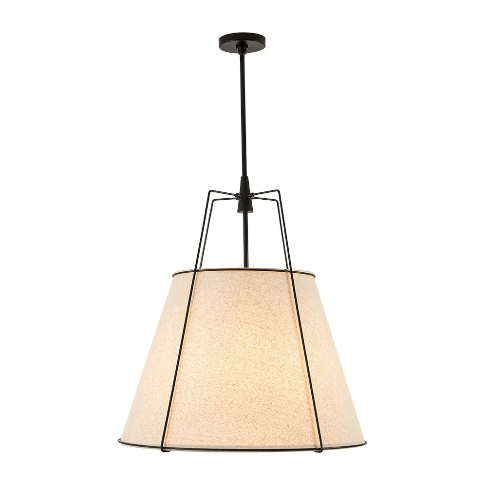 Modern Linen Conical Drum Cage Pendant Light - Image 33