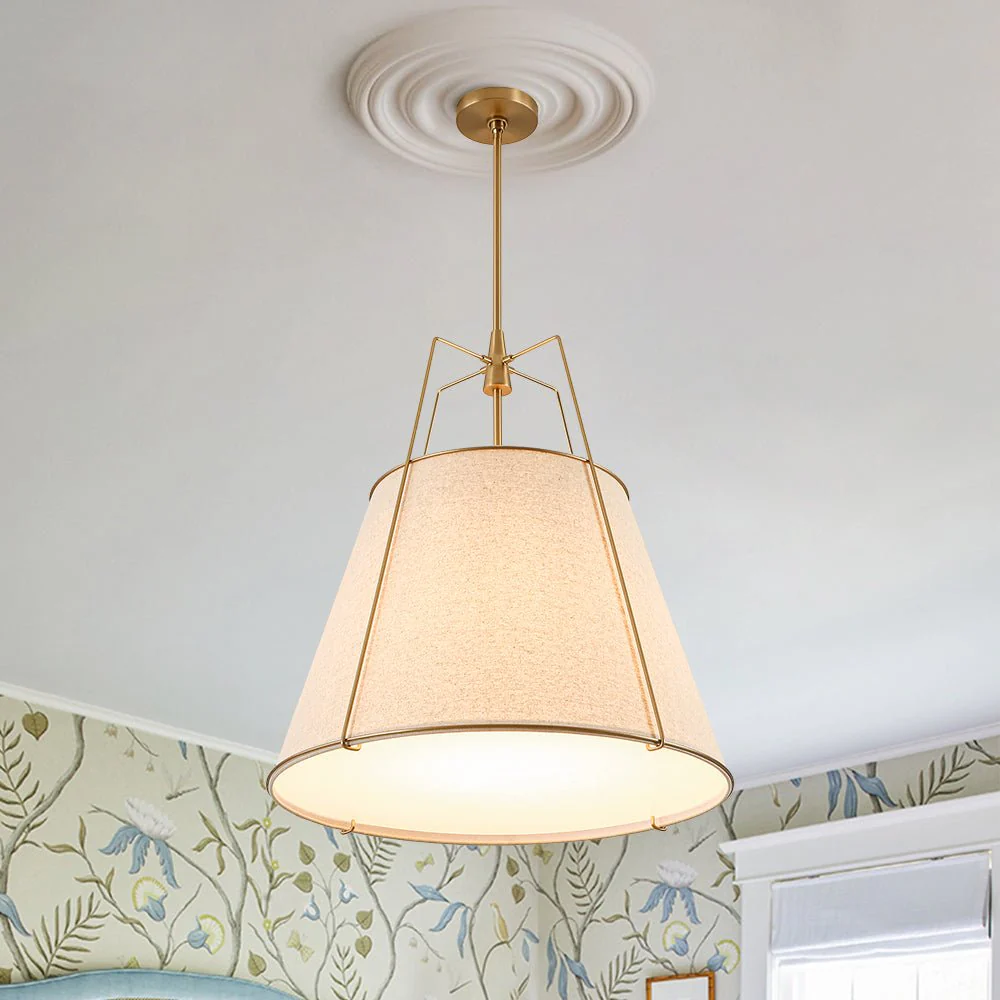 Modern Linen Conical Drum Cage Pendant Light - Image 5