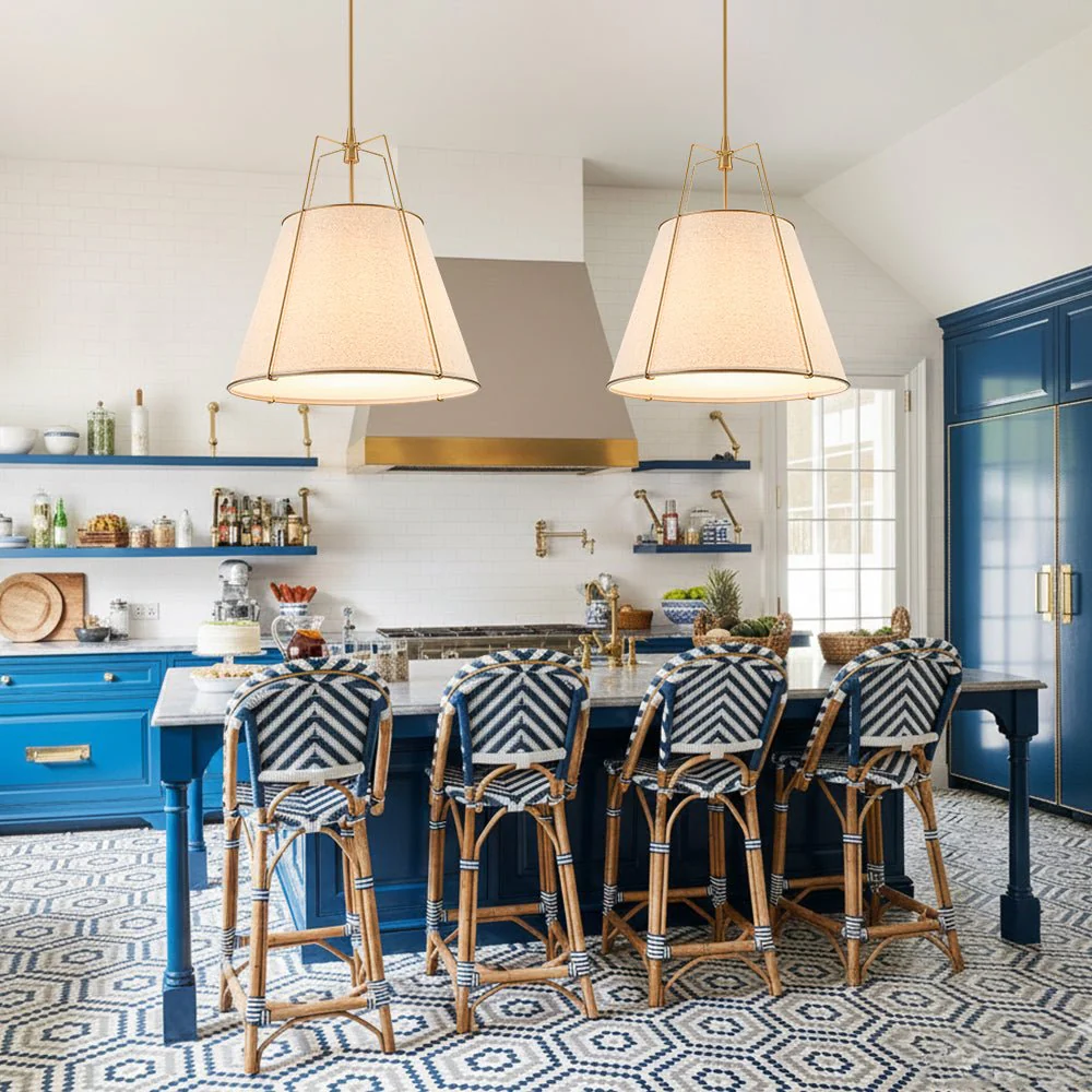 Modern Linen Conical Drum Cage Pendant Light - Image 6