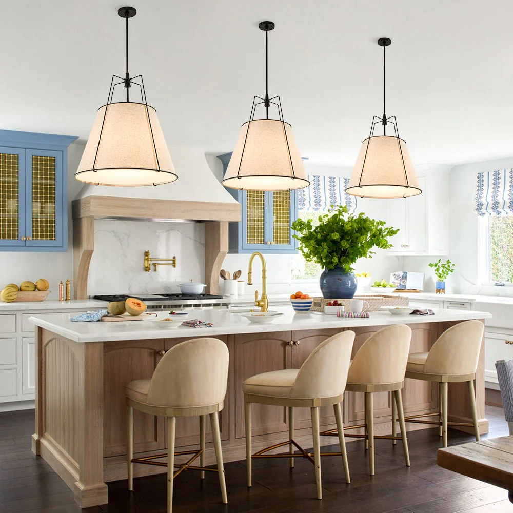 Modern Linen Conical Drum Cage Pendant Light - Image 8