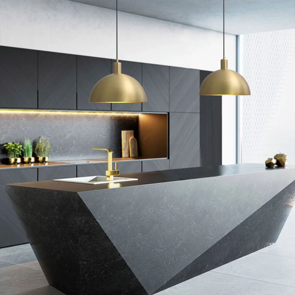 Modern Brass Single Dome Gold Pendant Light - Image 9