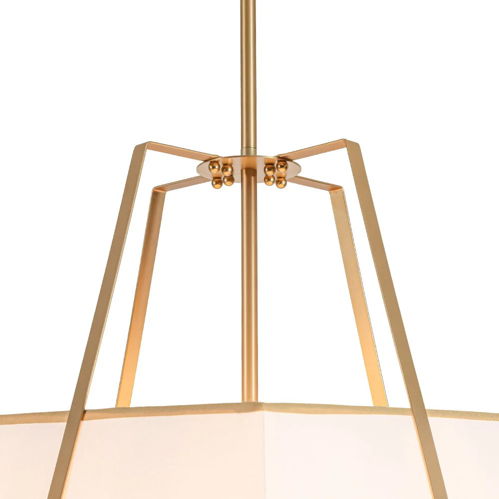 Modern Brass White Fabric Tapered Cage Pendant Light - Image 10