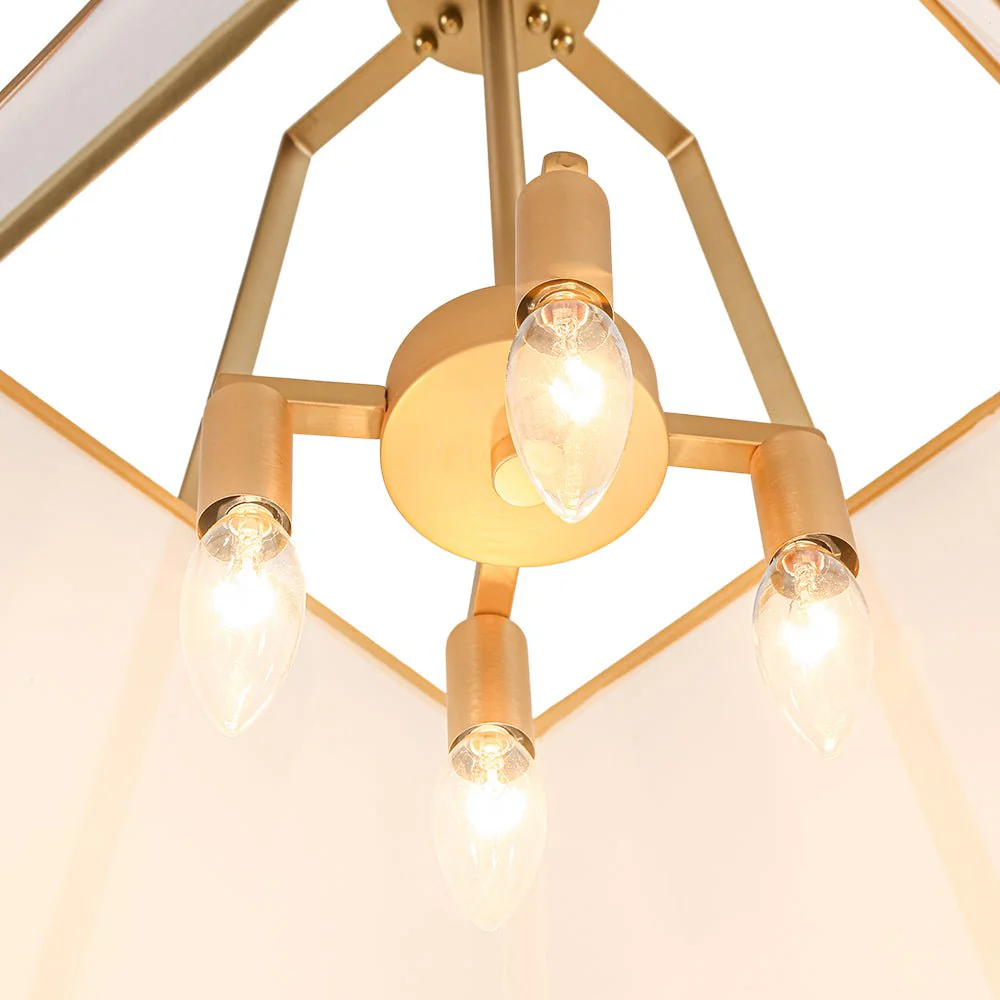 Modern Brass White Fabric Tapered Cage Pendant Light - Image 11