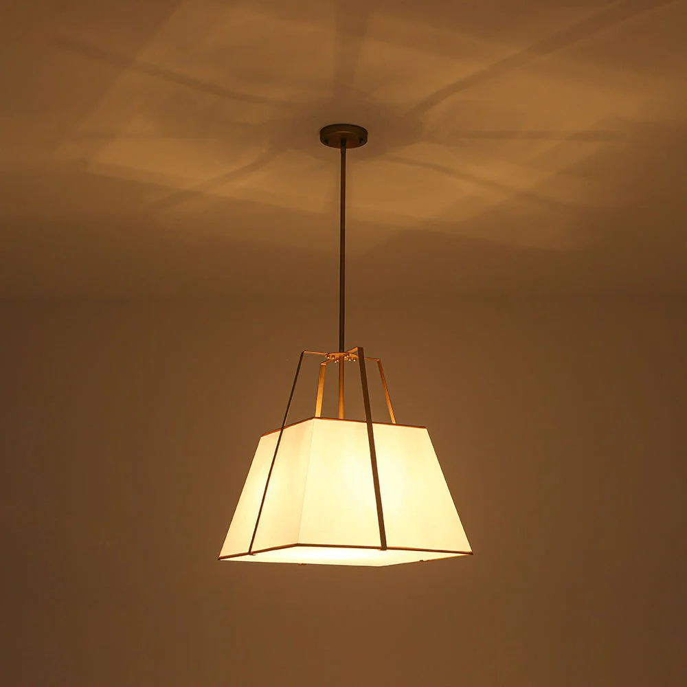 Modern Brass White Fabric Tapered Cage Pendant Light - Image 14