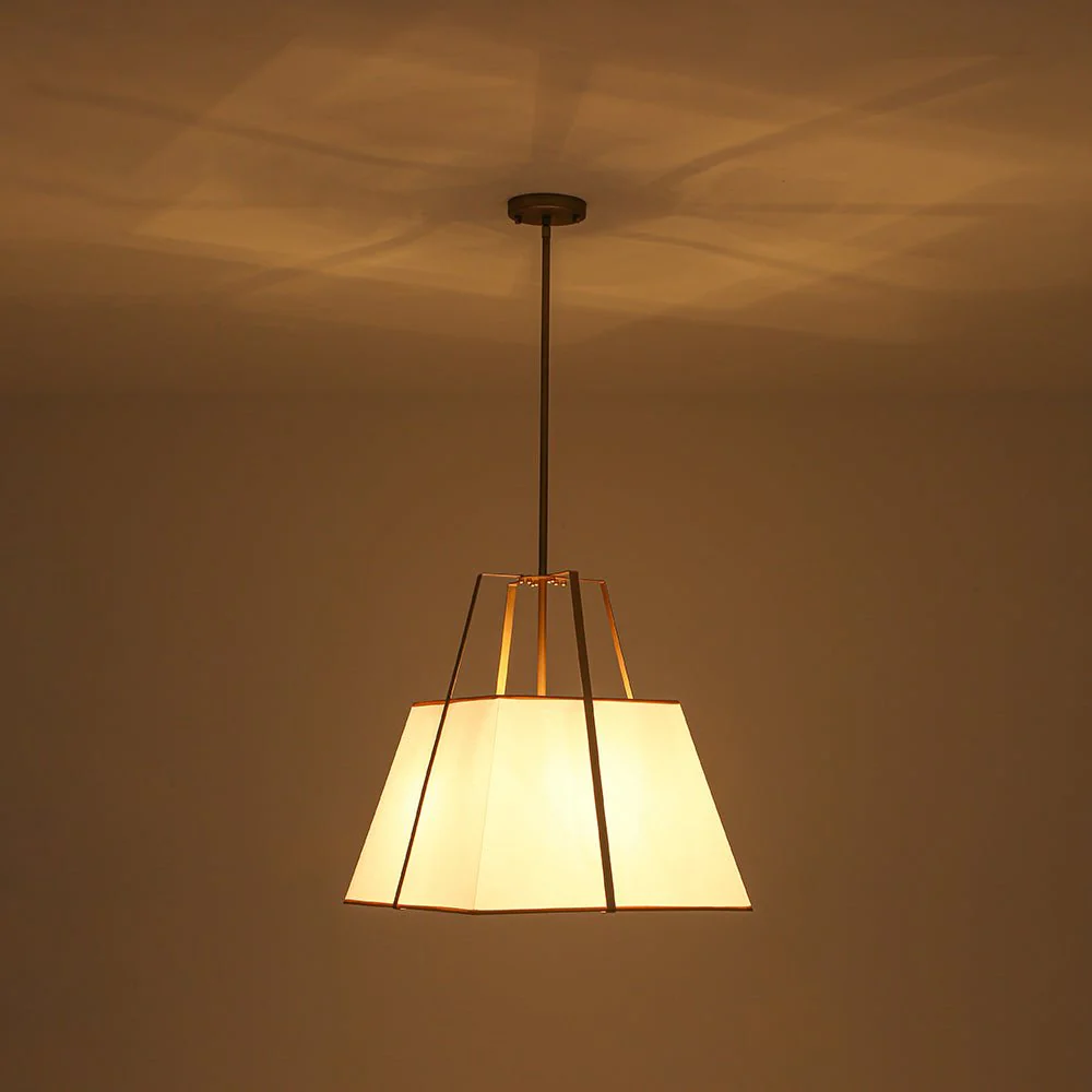 Modern Brass White Fabric Tapered Cage Pendant Light - Image 15