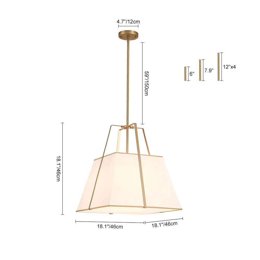 Modern Brass White Fabric Tapered Cage Pendant Light - Image 16