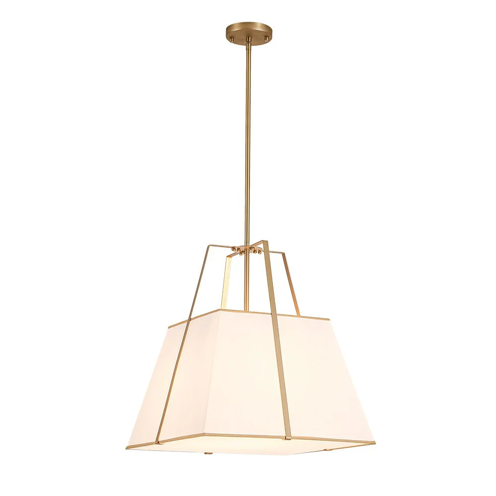 Modern Brass White Fabric Tapered Cage Pendant Light - Image 3