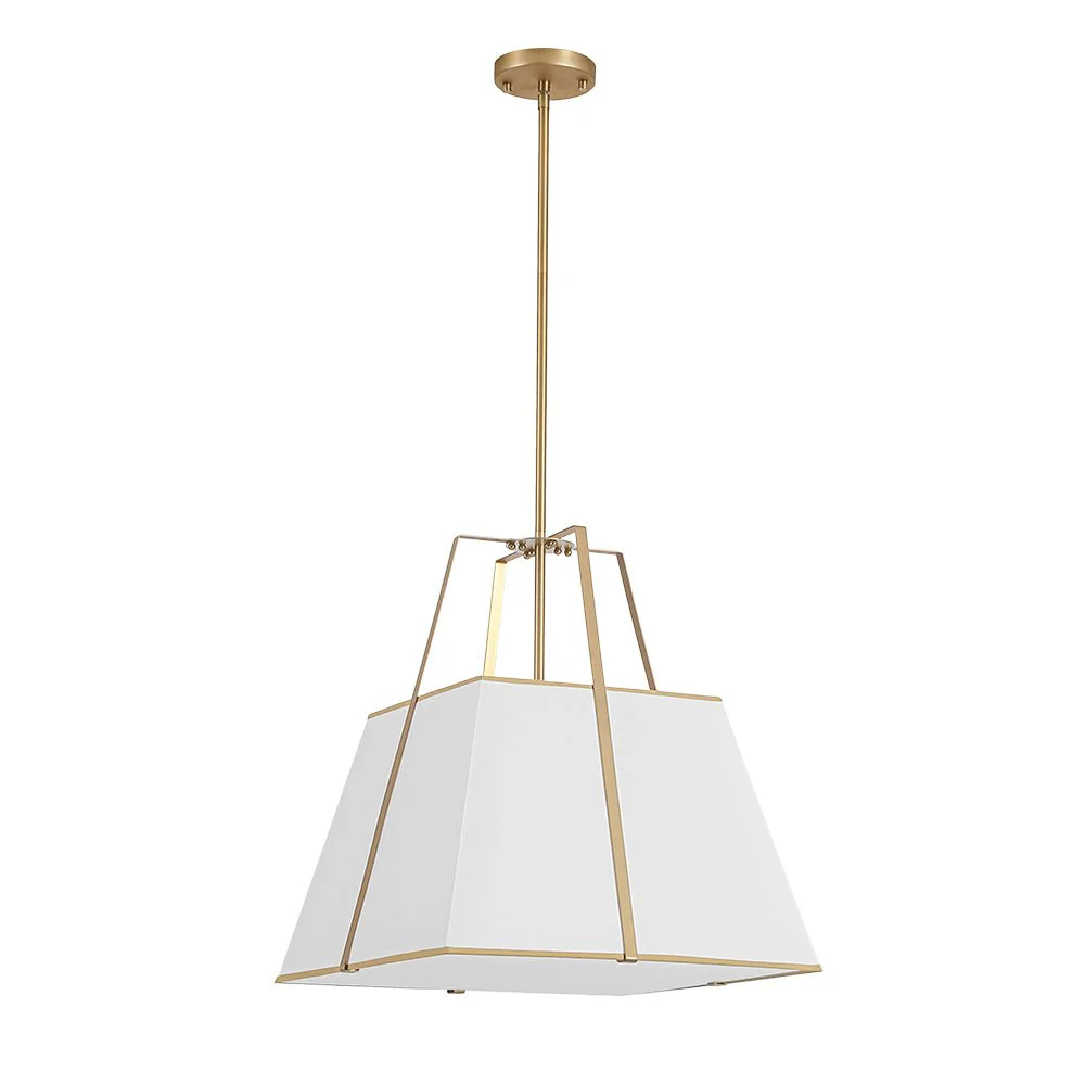 Modern Brass White Fabric Tapered Cage Pendant Light - Image 4