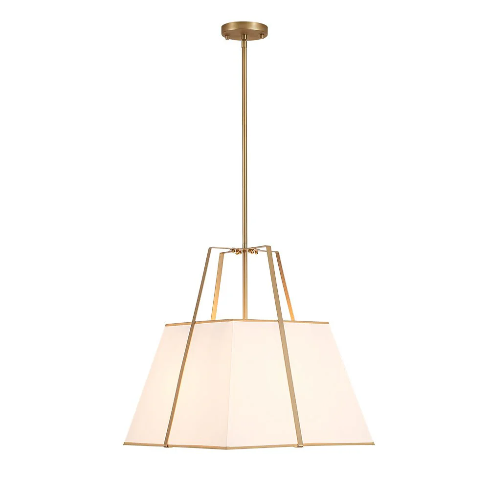Modern Brass White Fabric Tapered Cage Pendant Light - Image 5