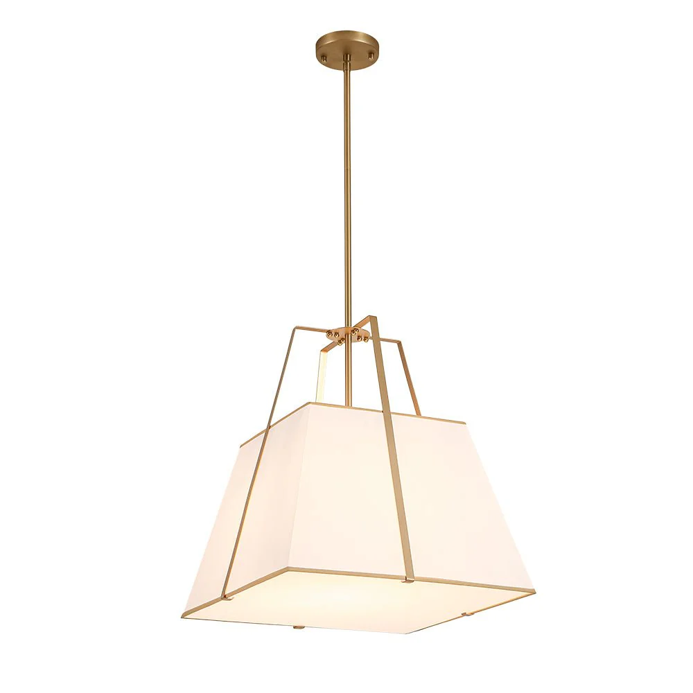 Modern Brass White Fabric Tapered Cage Pendant Light - Image 6