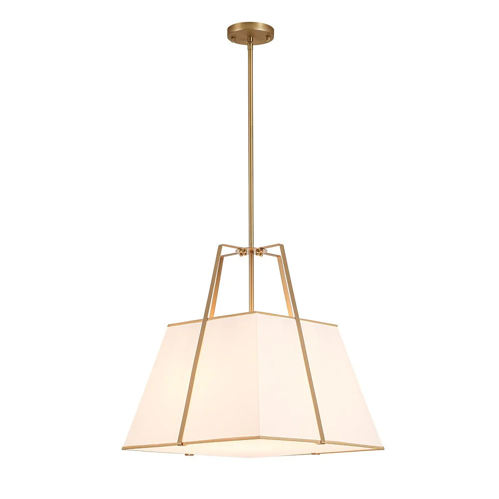 Modern Brass White Fabric Tapered Cage Pendant Light - Image 7