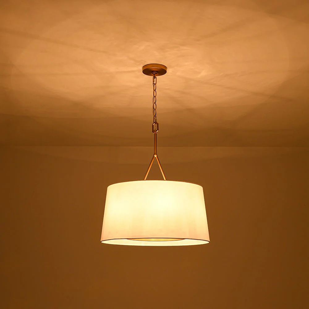 Modern Candle Style Fabric Wide Drum Cage Pendant Light - Image 9