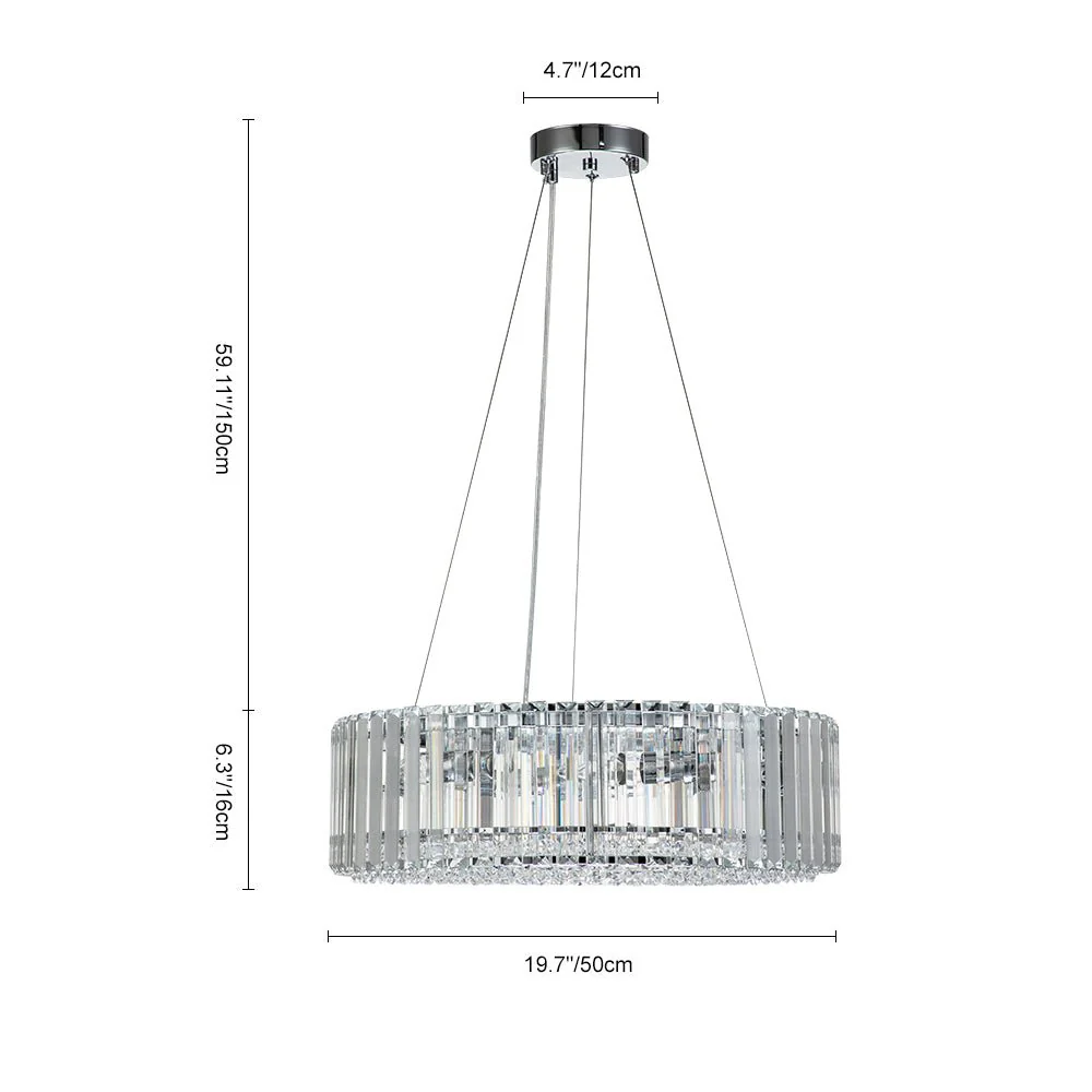 Modern Chrome Round Drum Crystal Chandelier - Image 10