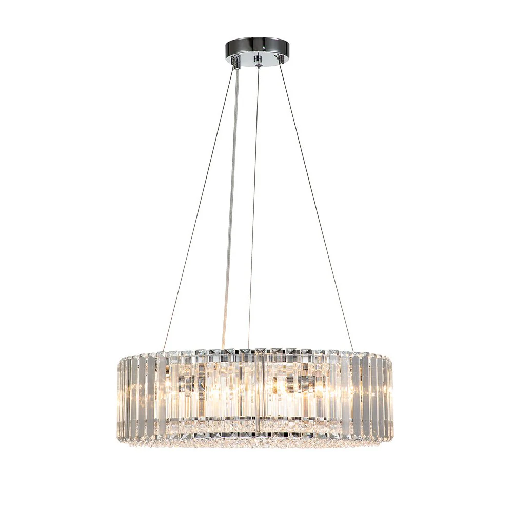 Modern Chrome Round Drum Crystal Chandelier - Image 3