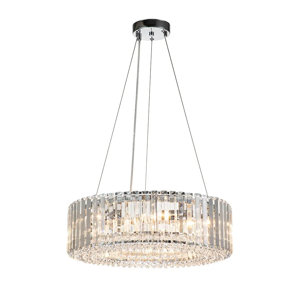 Modern Chrome Round Drum Crystal Chandelier - Image 4