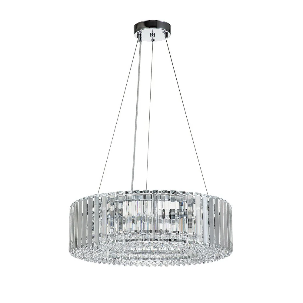 Modern Chrome Round Drum Crystal Chandelier - Image 5