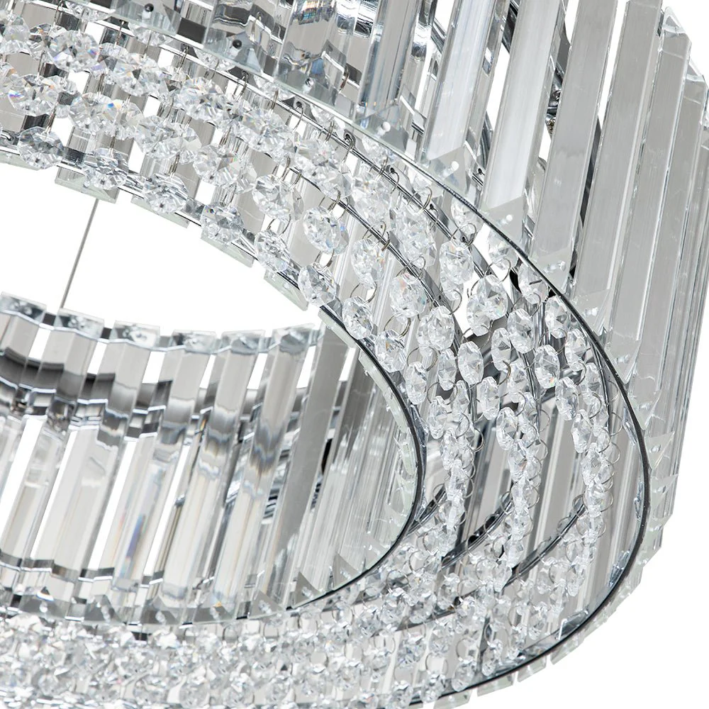 Modern Chrome Round Drum Crystal Chandelier - Image 8