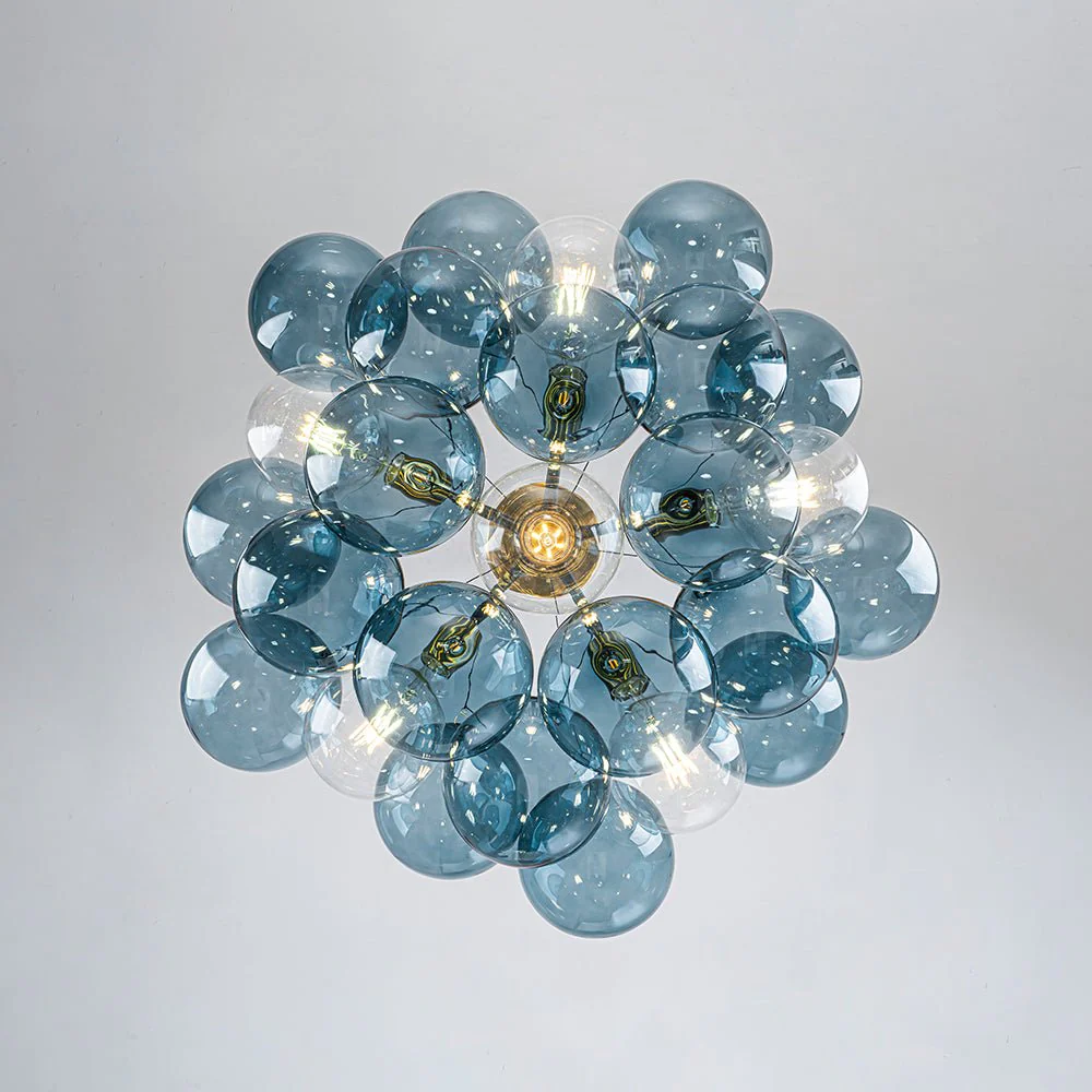 Modern Cluster Blue Glass Bubble Semi Flush Chandelier - Image 11