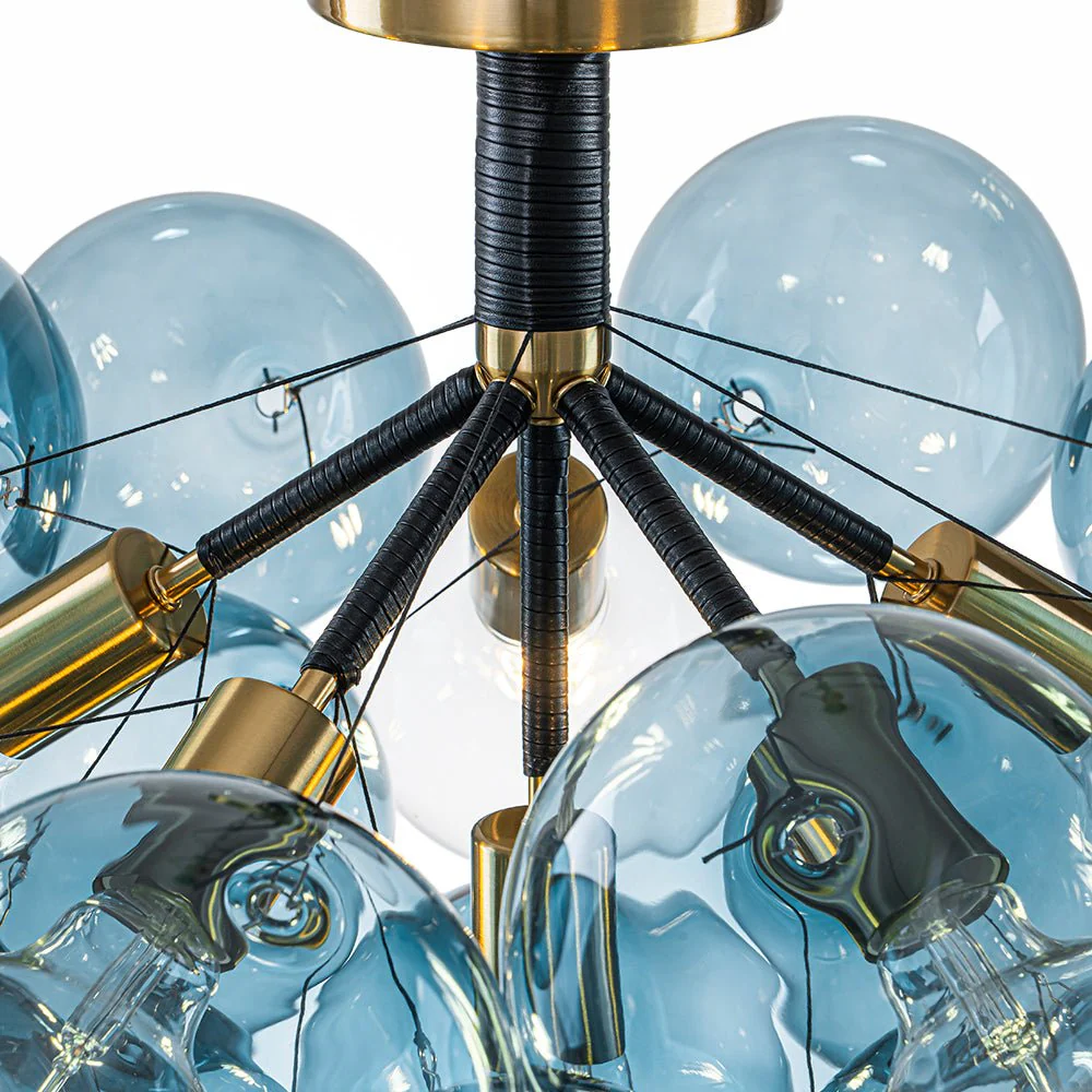 Modern Cluster Blue Glass Bubble Semi Flush Chandelier - Image 12