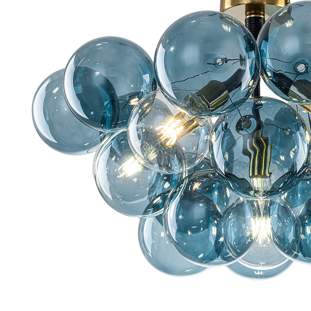 Modern Cluster Blue Glass Bubble Semi Flush Chandelier - Image 13
