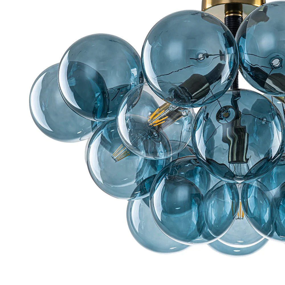 Modern Cluster Blue Glass Bubble Semi Flush Chandelier - Image 14