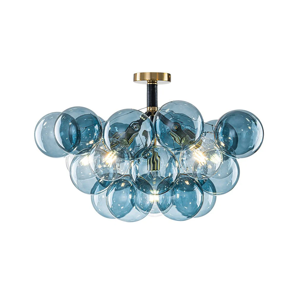 Modern Cluster Blue Glass Bubble Semi Flush Chandelier - Image 3