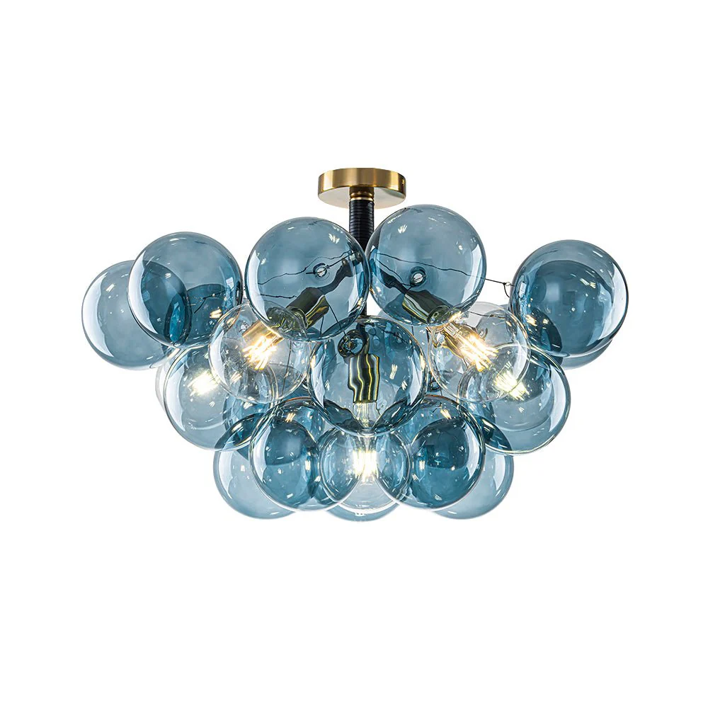 Modern Cluster Blue Glass Bubble Semi Flush Chandelier - Image 4