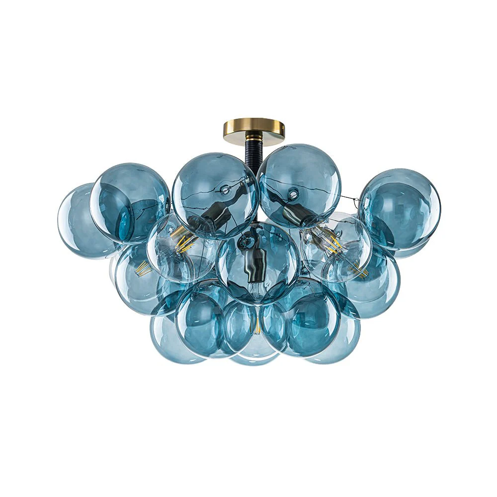 Modern Cluster Blue Glass Bubble Semi Flush Chandelier - Image 5