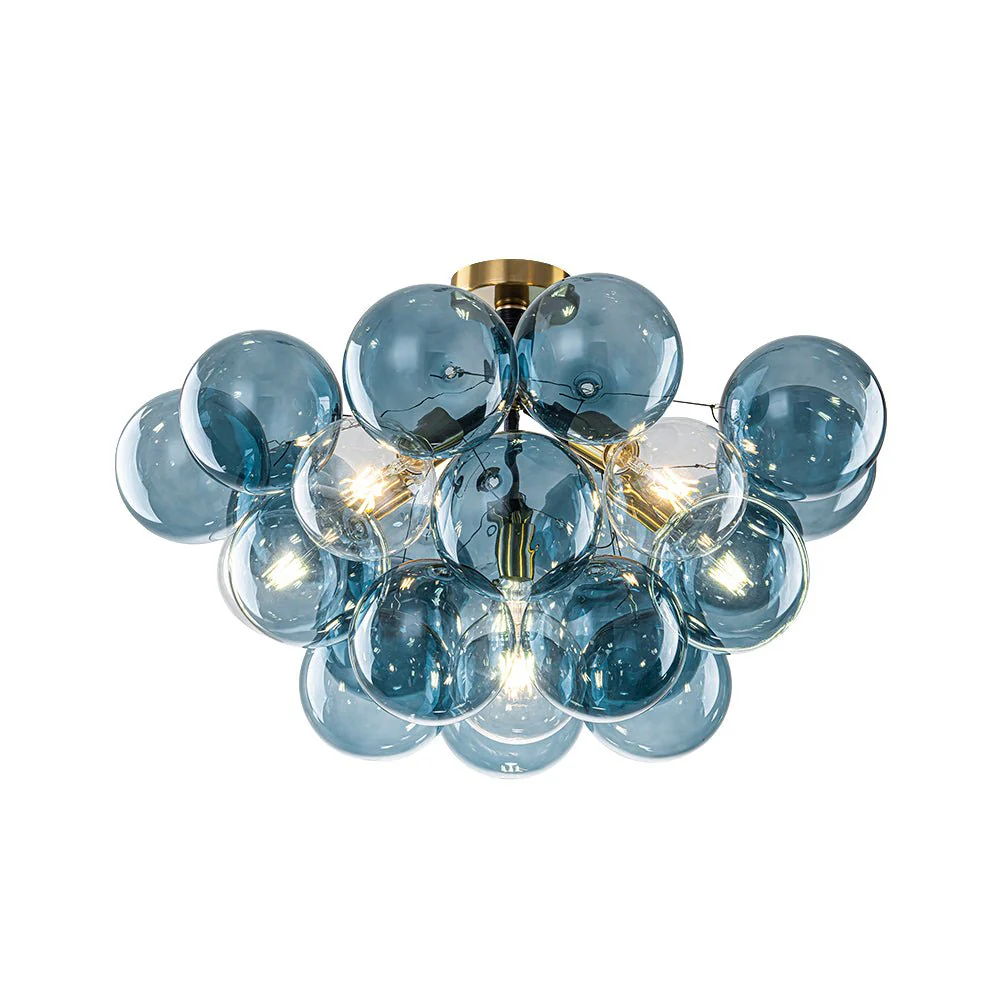 Modern Cluster Blue Glass Bubble Semi Flush Chandelier - Image 6