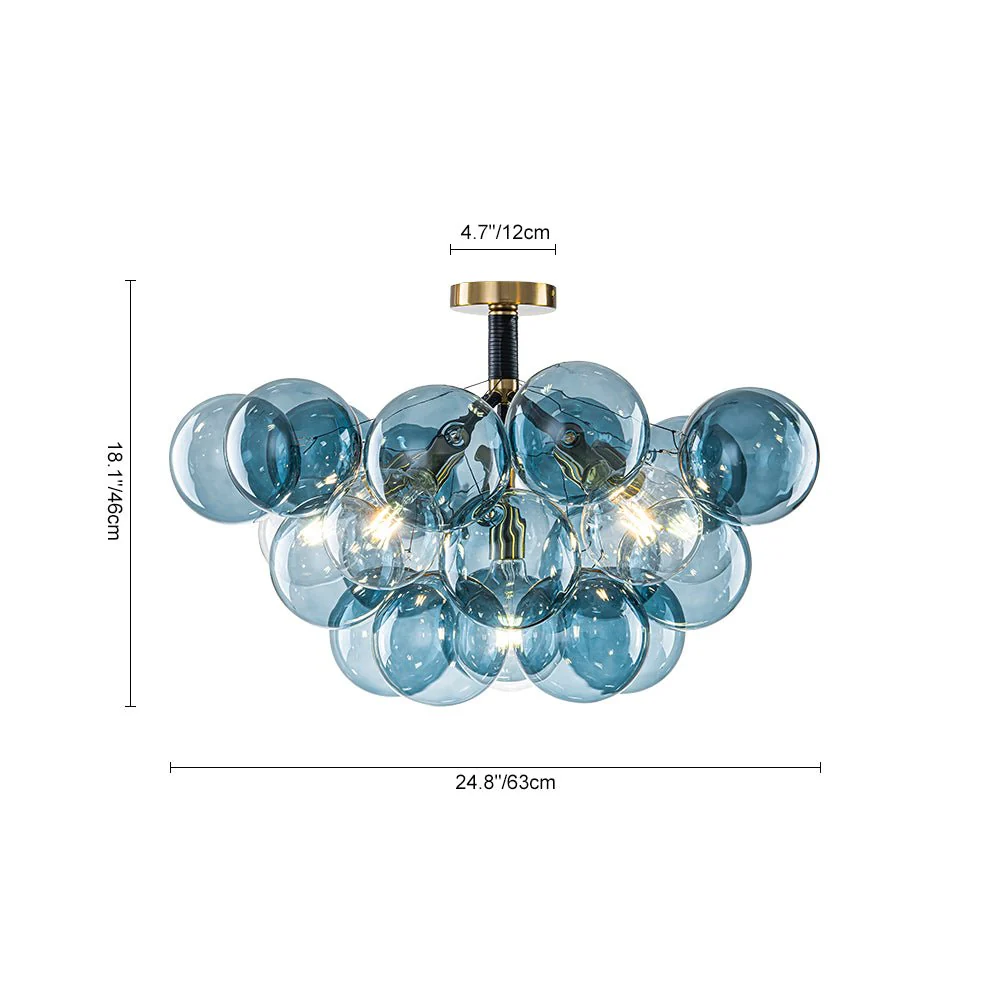 Modern Cluster Blue Glass Bubble Semi Flush Chandelier - Image 7