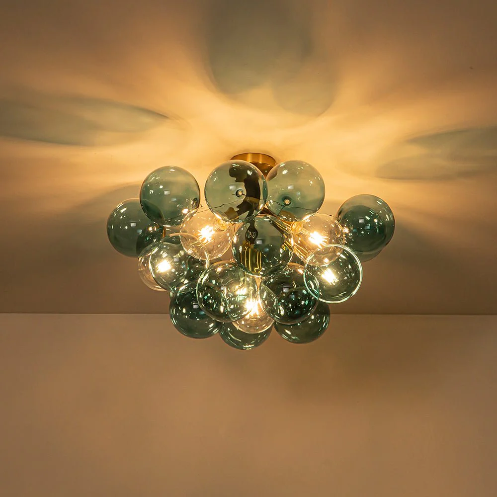 Modern Cluster Blue Glass Bubble Semi Flush Chandelier - Image 8