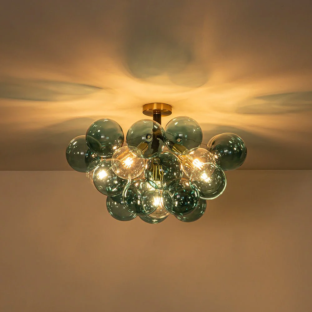 Modern Cluster Blue Glass Bubble Semi Flush Chandelier - Image 9