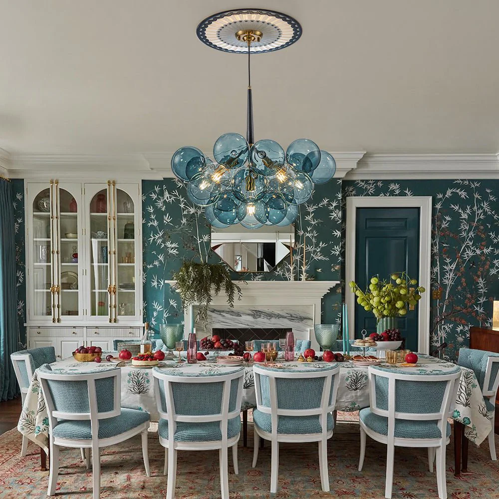 Modern Cluster Blue Glass Globe Bubble Chandelier - Image 3