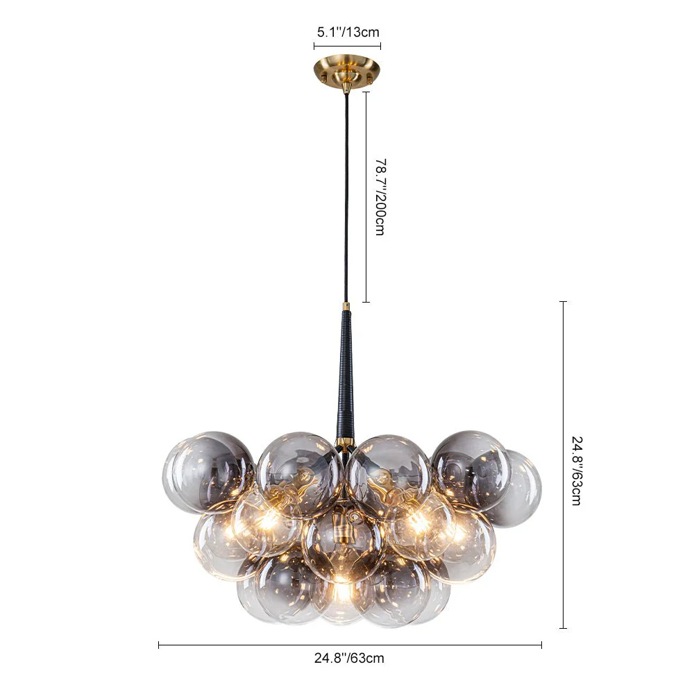 Modern Cluster Gradient Gray Glass Globe Bubble Chandelier - Image 17