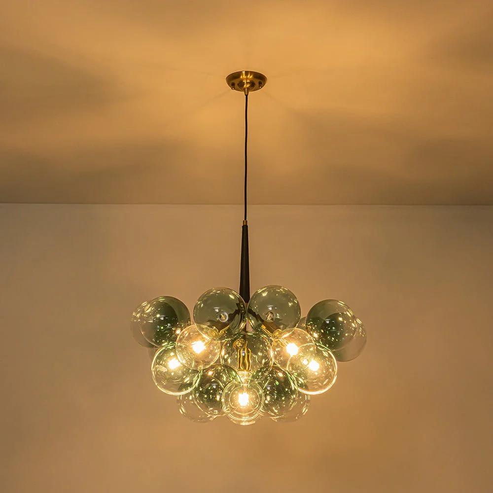 Modern Cluster Gradient Green Glass Globe Bubble Chandelier - Image 14