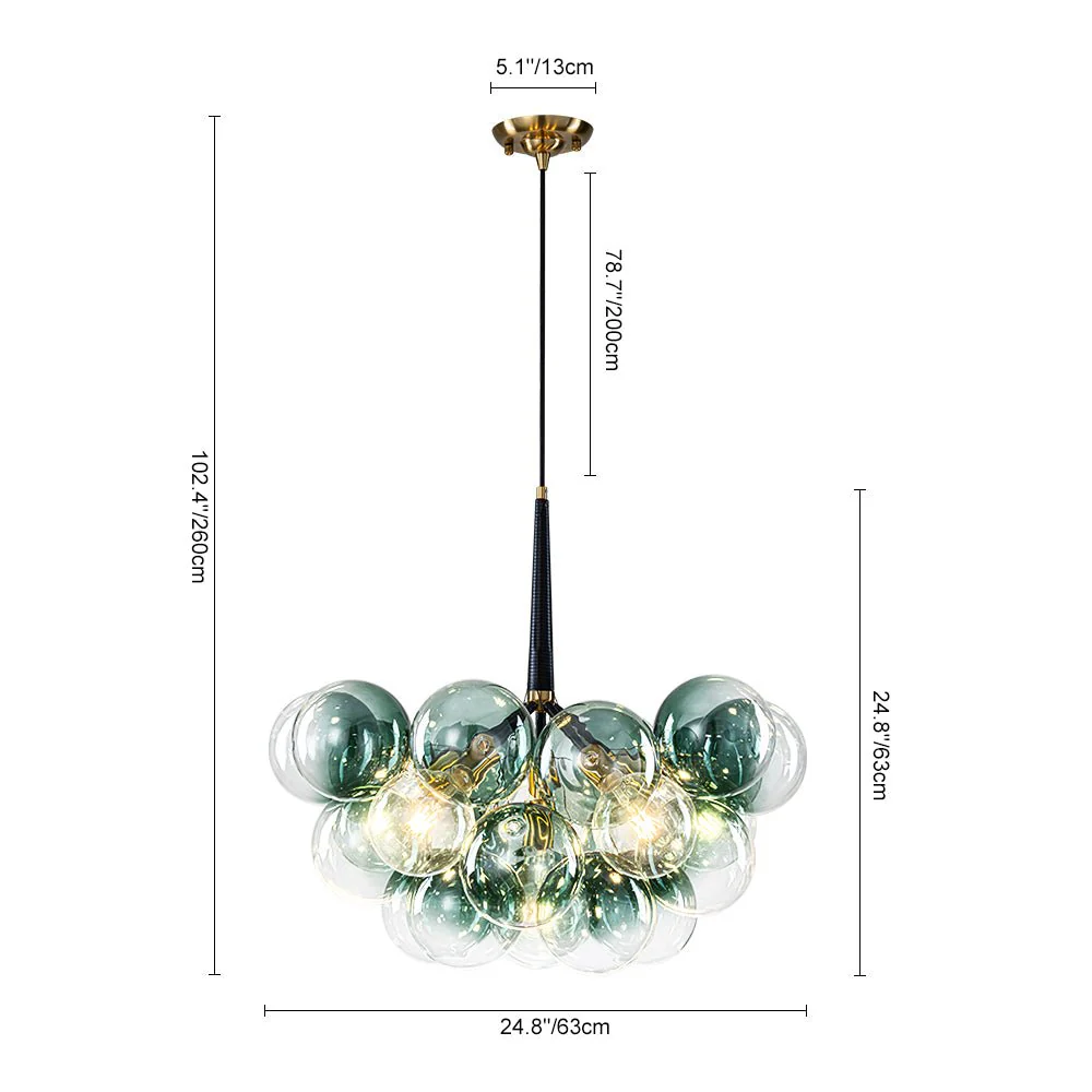 Modern Cluster Gradient Green Glass Globe Bubble Chandelier - Image 7