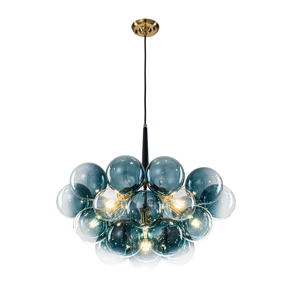 Modern Cluster Gradual Blue Glass Globe Bubble Chandelier - Image 3