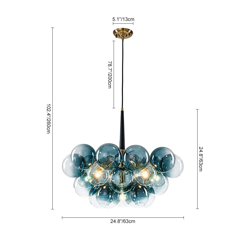 Modern Cluster Gradual Blue Glass Globe Bubble Chandelier - Image 8
