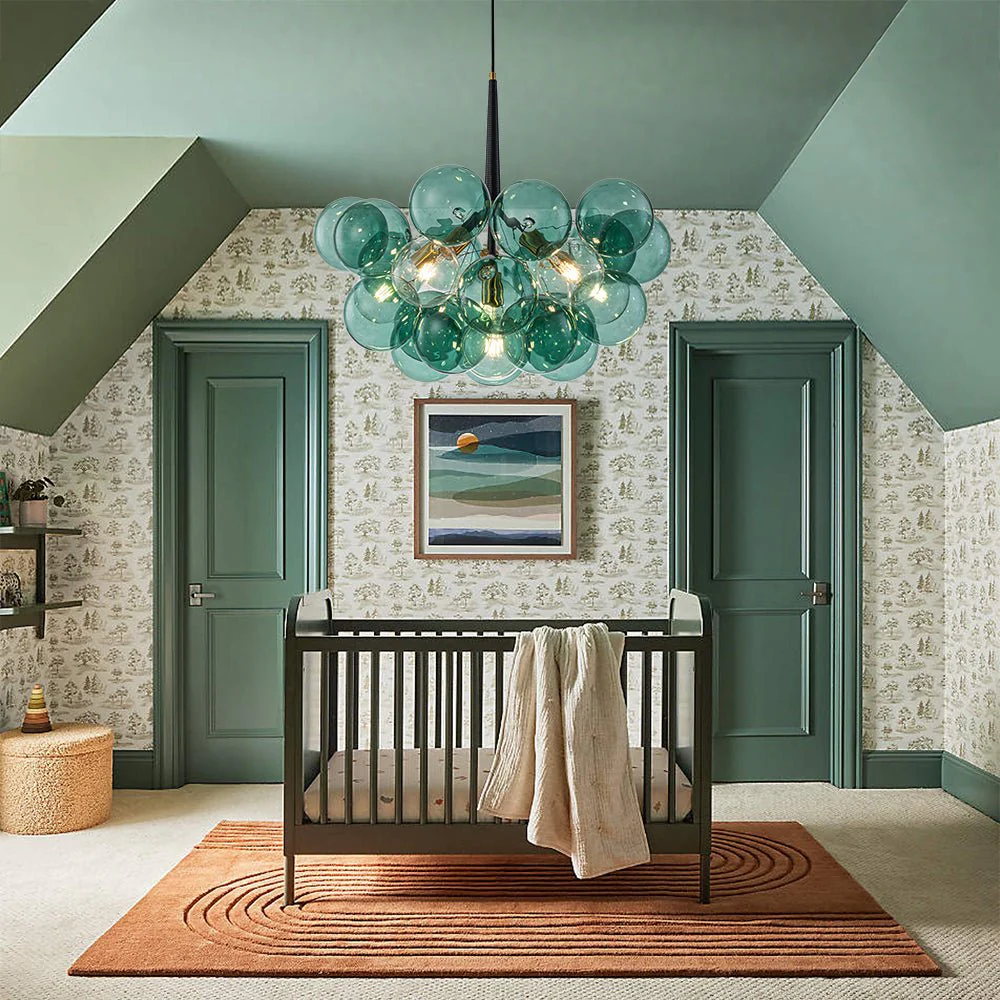 Modern Cluster Green Glass Globe Bubble Chandelier - Image 3