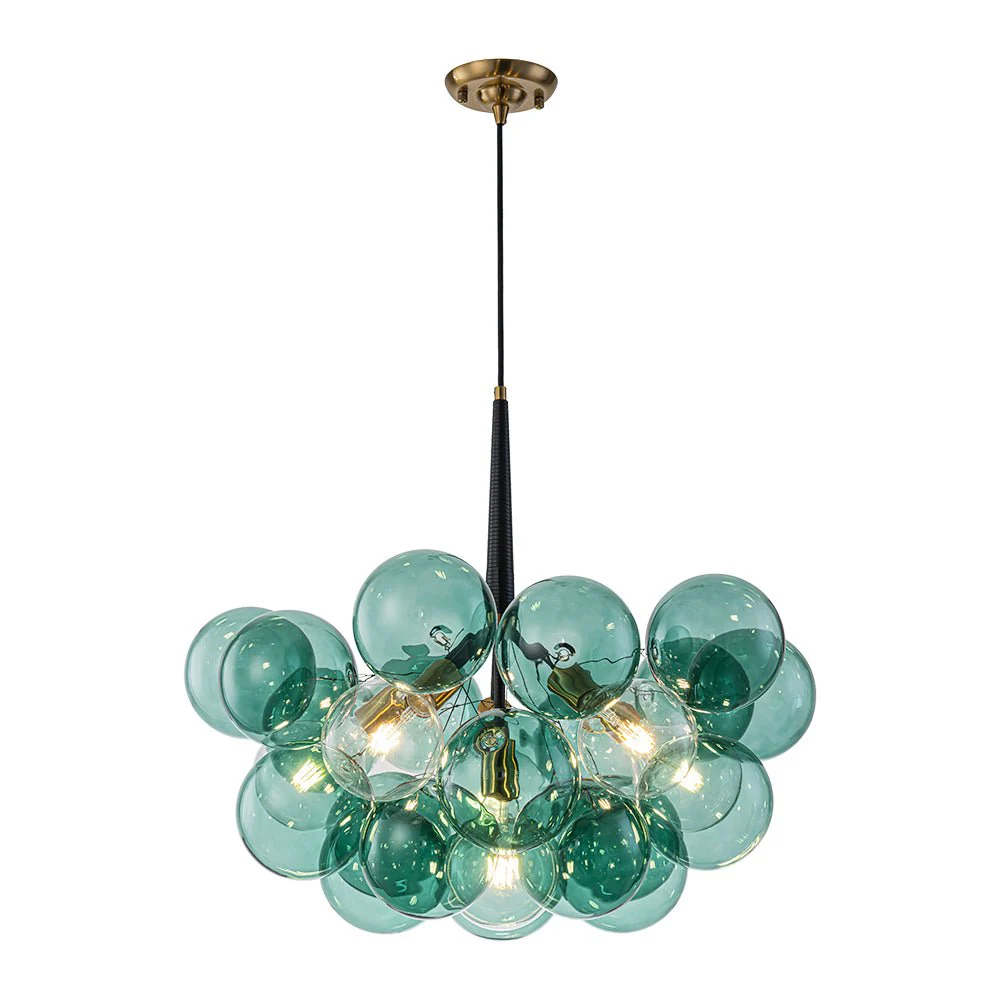 Modern Cluster Green Glass Globe Bubble Chandelier - Image 4