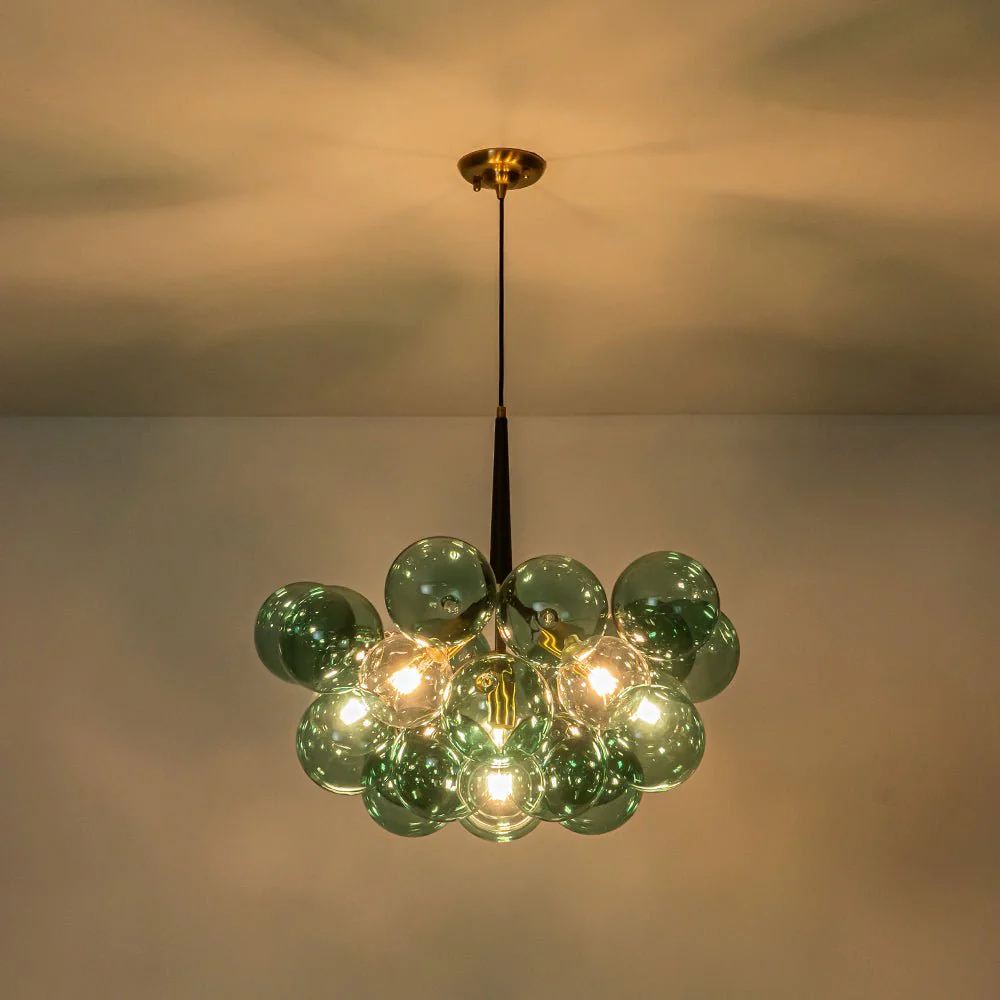 Modern Cluster Green Glass Globe Bubble Chandelier - Image 9