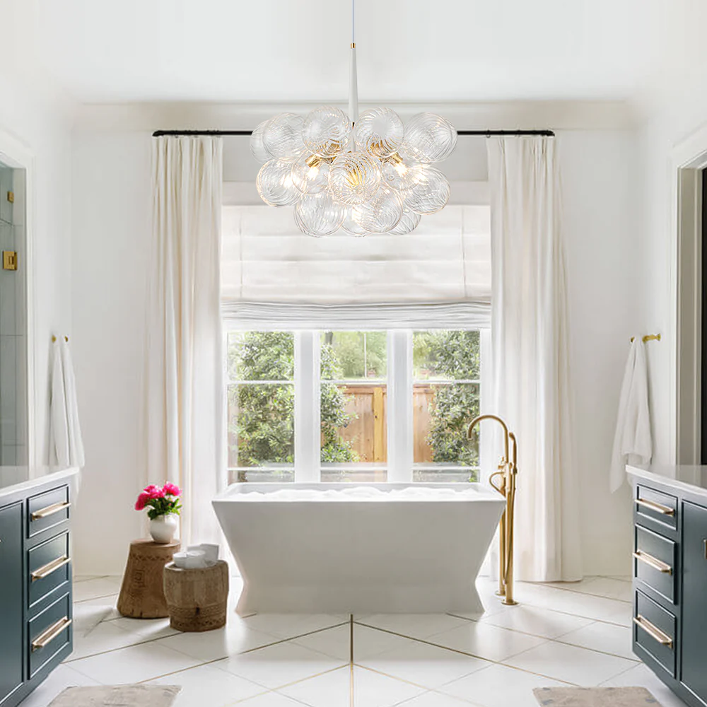Modern Cluster Ribbed Glass Globe Bubble Chandelier - Image 4