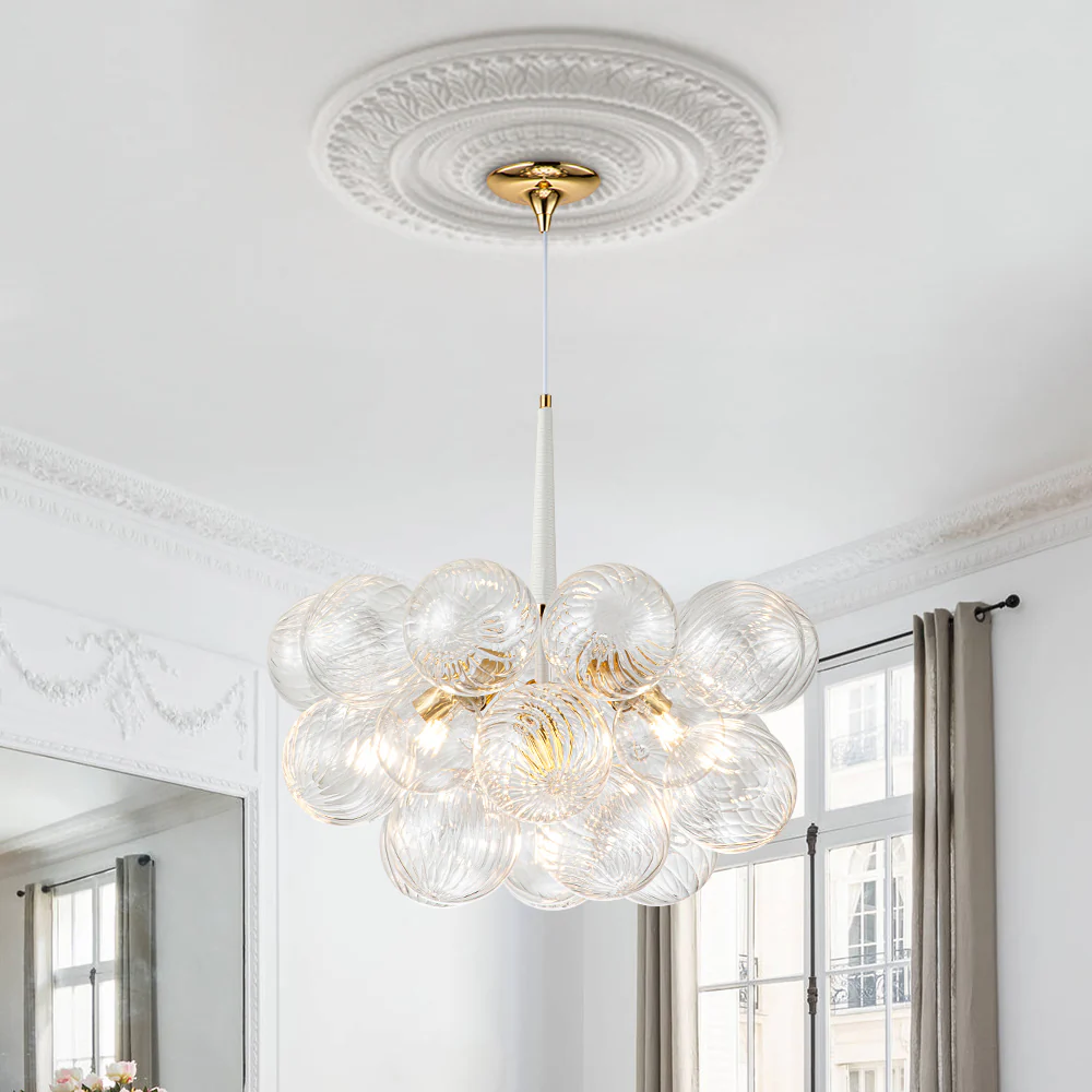 Modern Cluster Ribbed Glass Globe Bubble Chandelier - Image 5