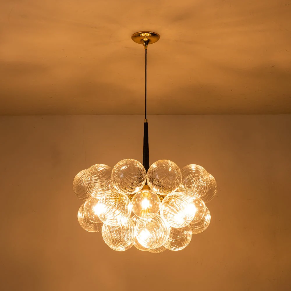 Modern Cluster Ribbed Glass Globe Bubble Chandelier - Image 9