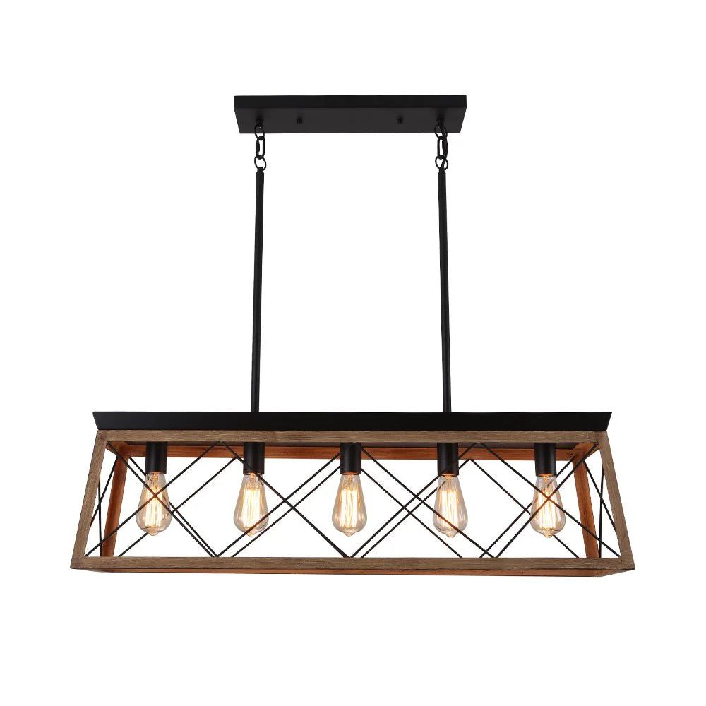 Modern Farmhouse 5-light Kitchen Island Faux Wood Linear Chandelier Pendant - Image 10