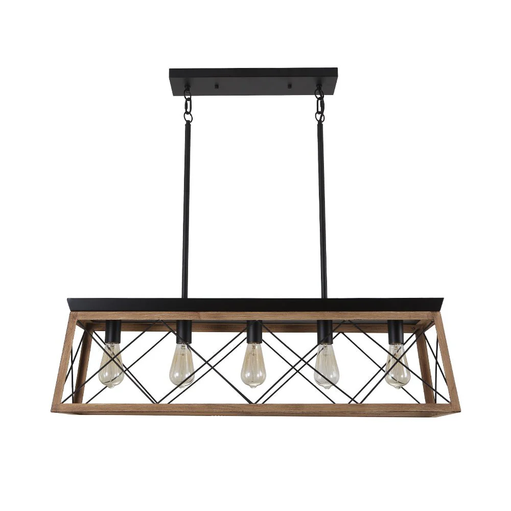 Modern Farmhouse 5-light Kitchen Island Faux Wood Linear Chandelier Pendant - Image 11
