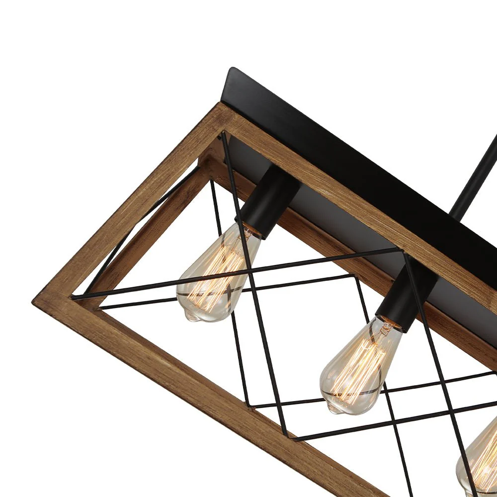 Modern Farmhouse 5-light Kitchen Island Faux Wood Linear Chandelier Pendant - Image 15