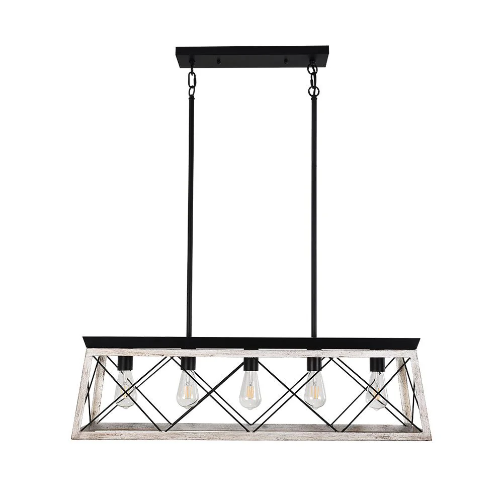 Modern Farmhouse 5-light Kitchen Island Faux Wood Linear Chandelier Pendant - Image 3
